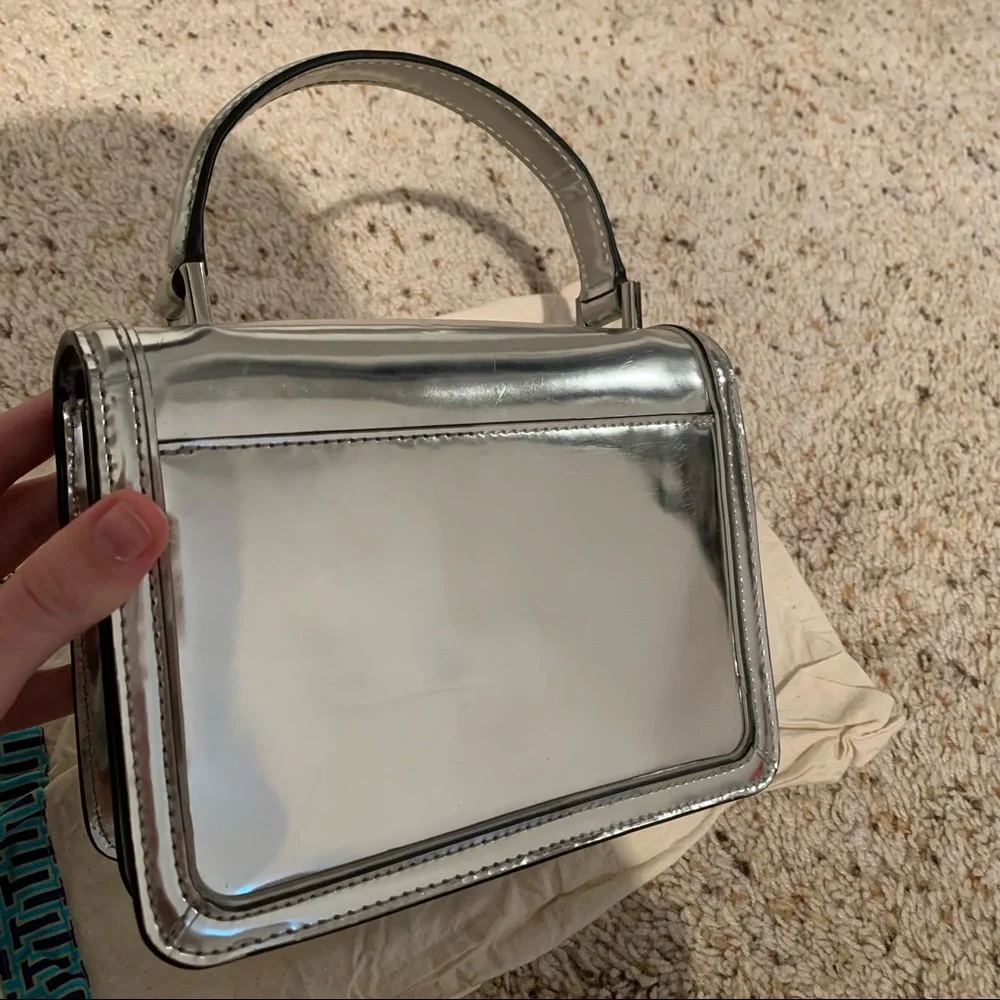 Tory Burch Metallic Silver Top-Handle Satchel